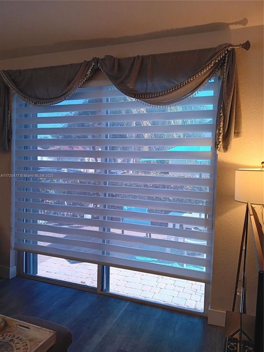 Zebra Blinds in TV Room