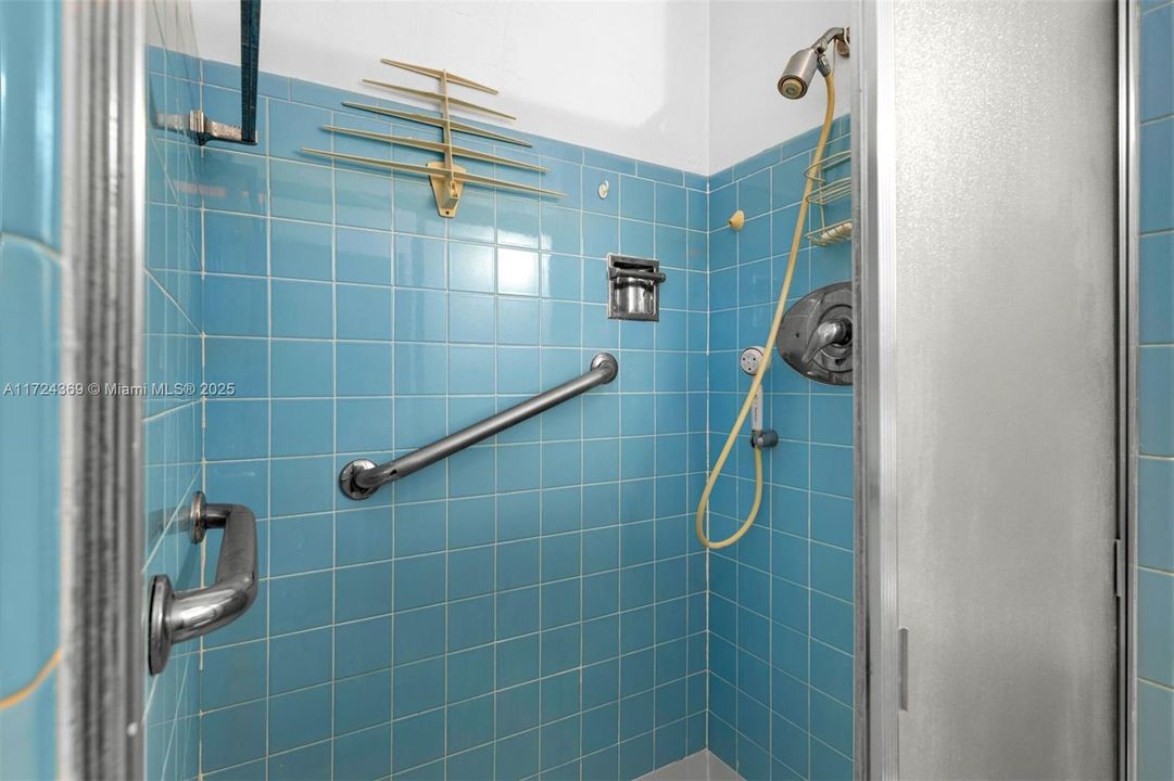Walk-in shower vintage tile