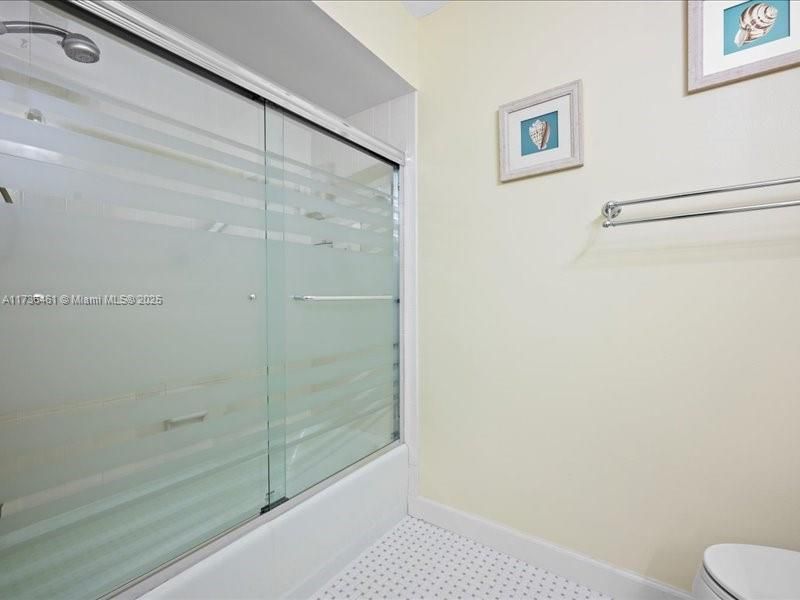 New shower door , lighting, flooring and toilet