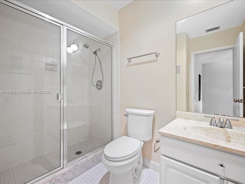 Guest Full Bathroom Shower , new flooring, toilet and lighting