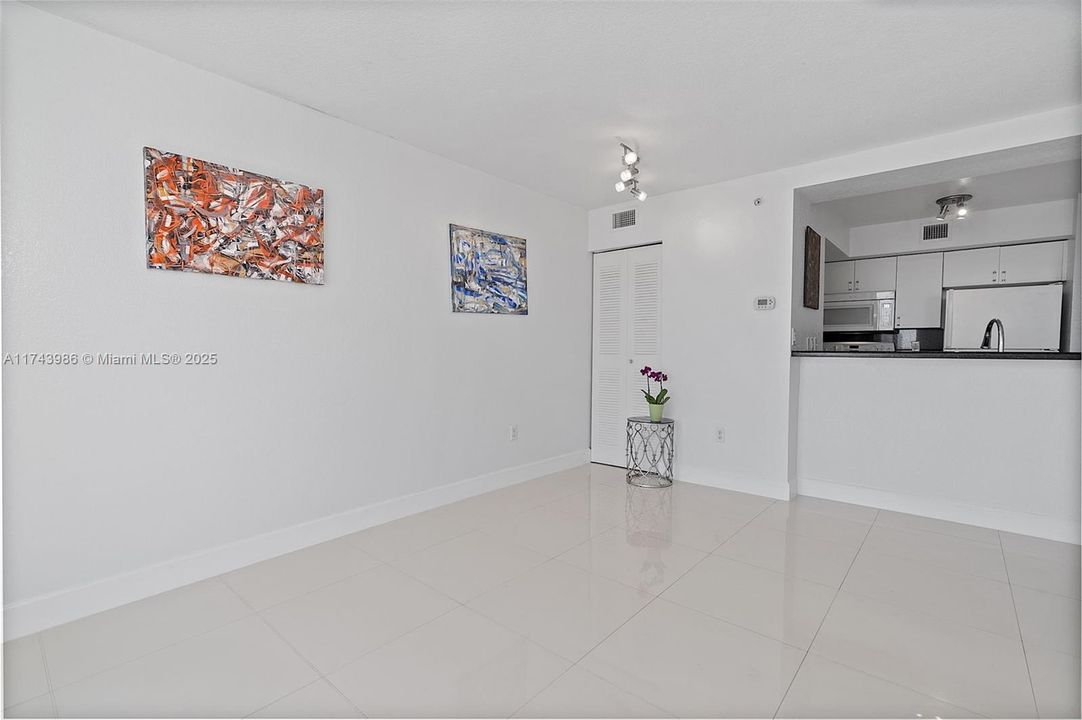 Living area looking into kitchen