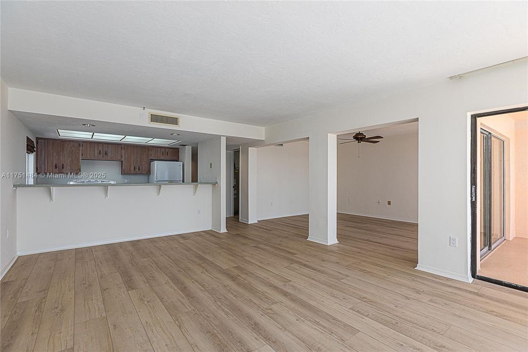 View of living room & kitchen