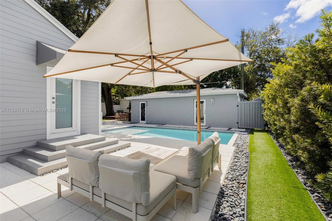 Pool view and guest house in the back