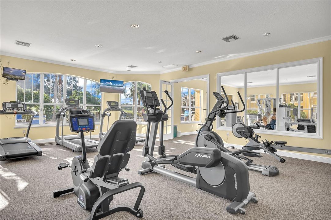 Fitness Center is complete with Nautilus machines, free weights, stair climbers, treadmills, rowing machine and a universal. No need to belong and pay for a nearby gym.