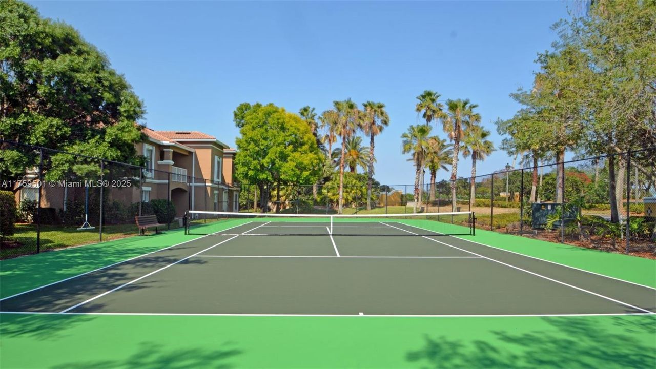 Community tennis courts with pickleball lines, too.