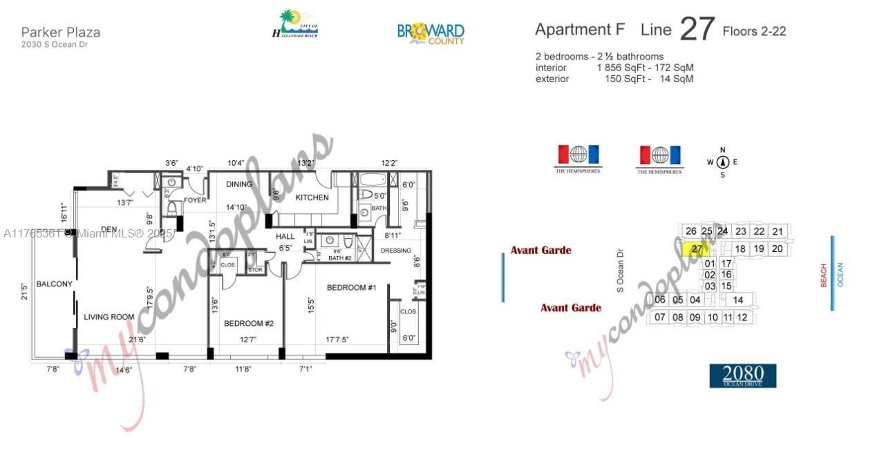TYPICAL FLOOR PLAN AS SHOWN ABOVE ( DEN AREA AS ABOVE HAS BEEN TRANSFORMED INTO A FULL 3 BEDROOM /2.5 BATH UNIT).