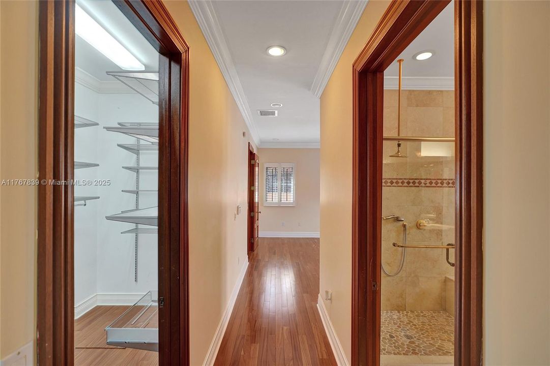 Left primary closet #1, right Primary Bathroom