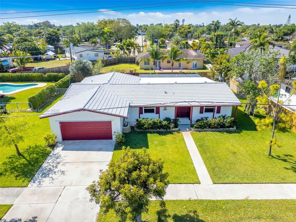 AERIAL VIEW FRONT OF HOME METAL ROOF!