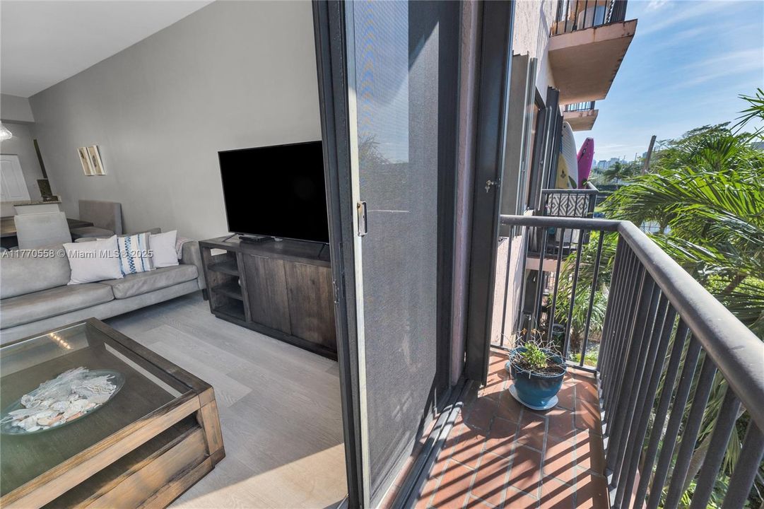 Lush gardens provide a private view. East view