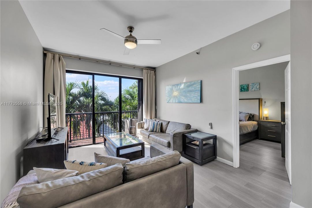 Living room is closer to the primary room.