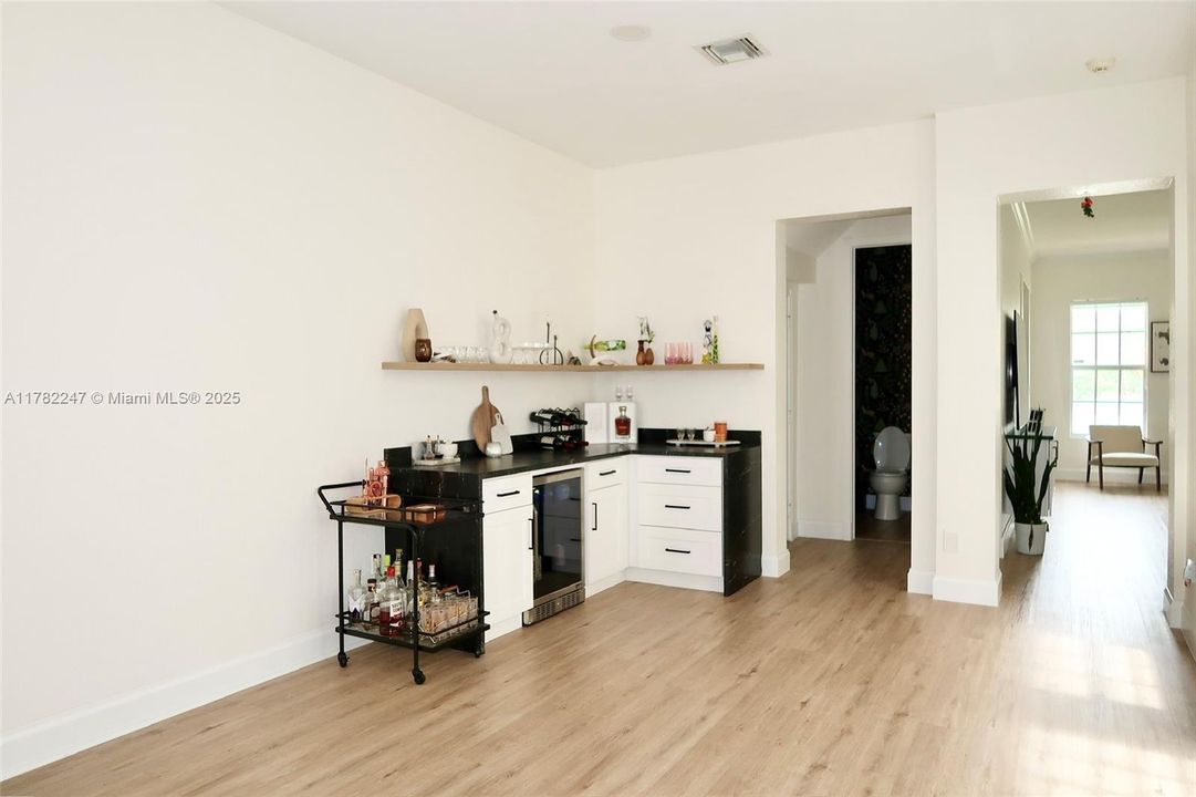 New bar with wine cooler. Great for entertaining