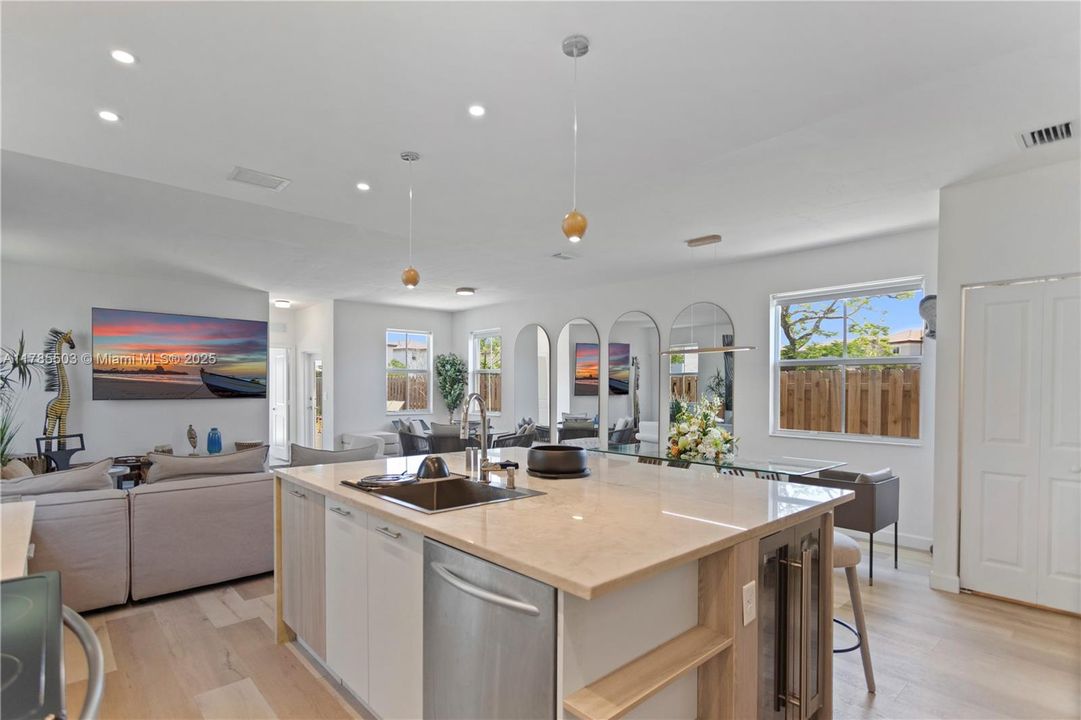 Kitchen view to entertainment area