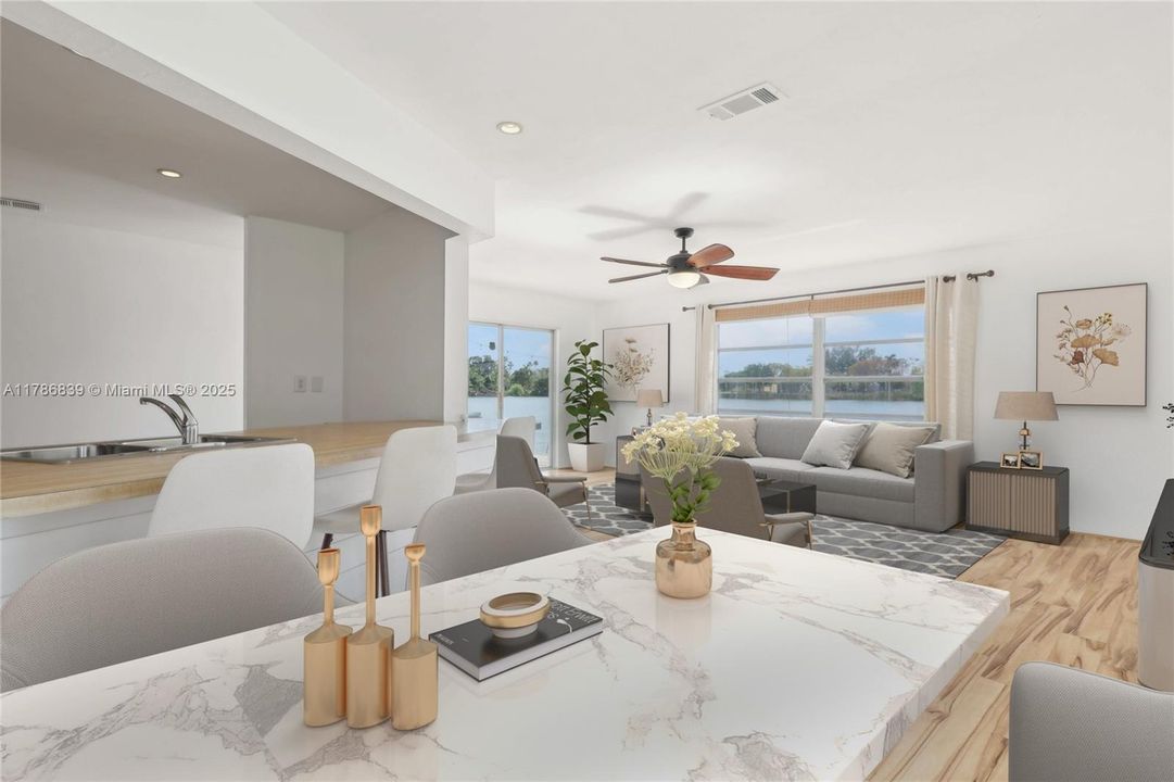 Virtually Staged Dining and Living Area / Family Room