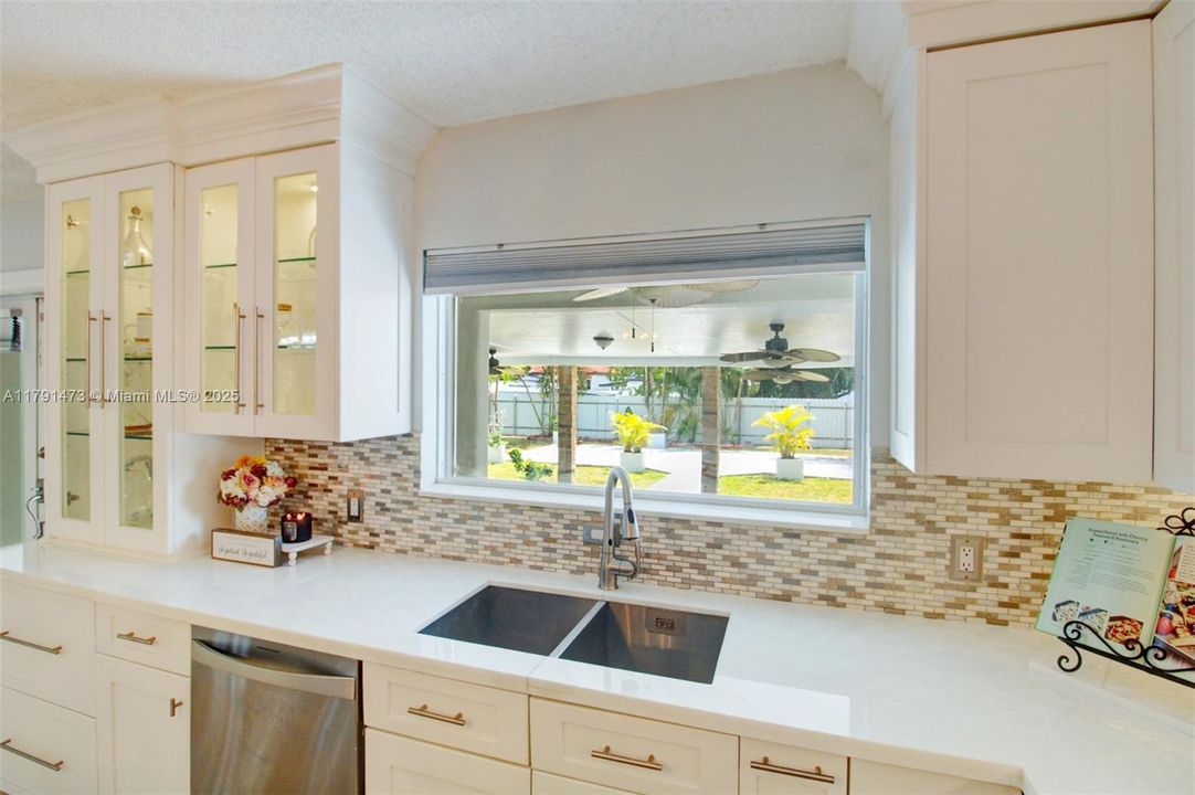 kitchen with view of garden.