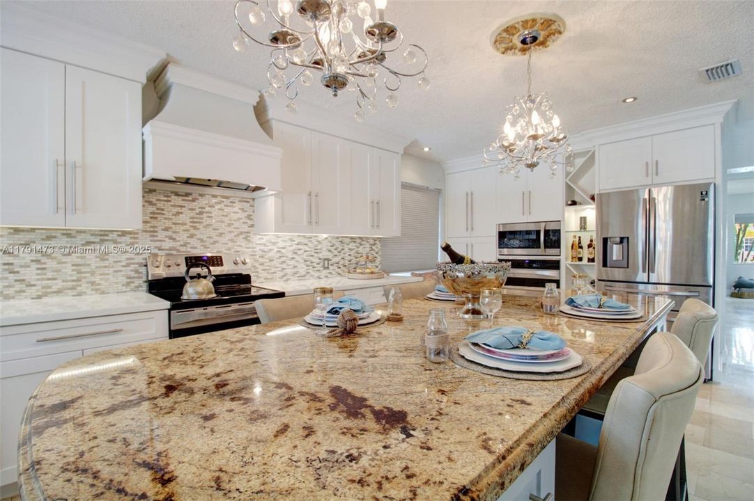 beautiful marble counters with center island.