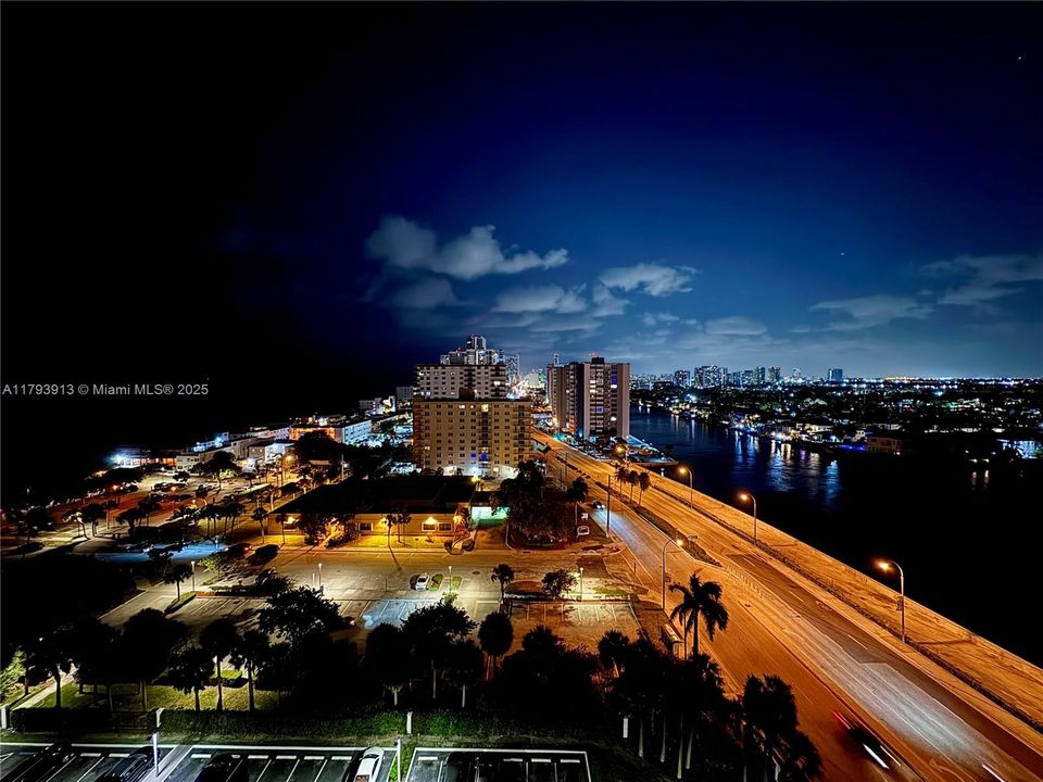 Nighttime view looking south