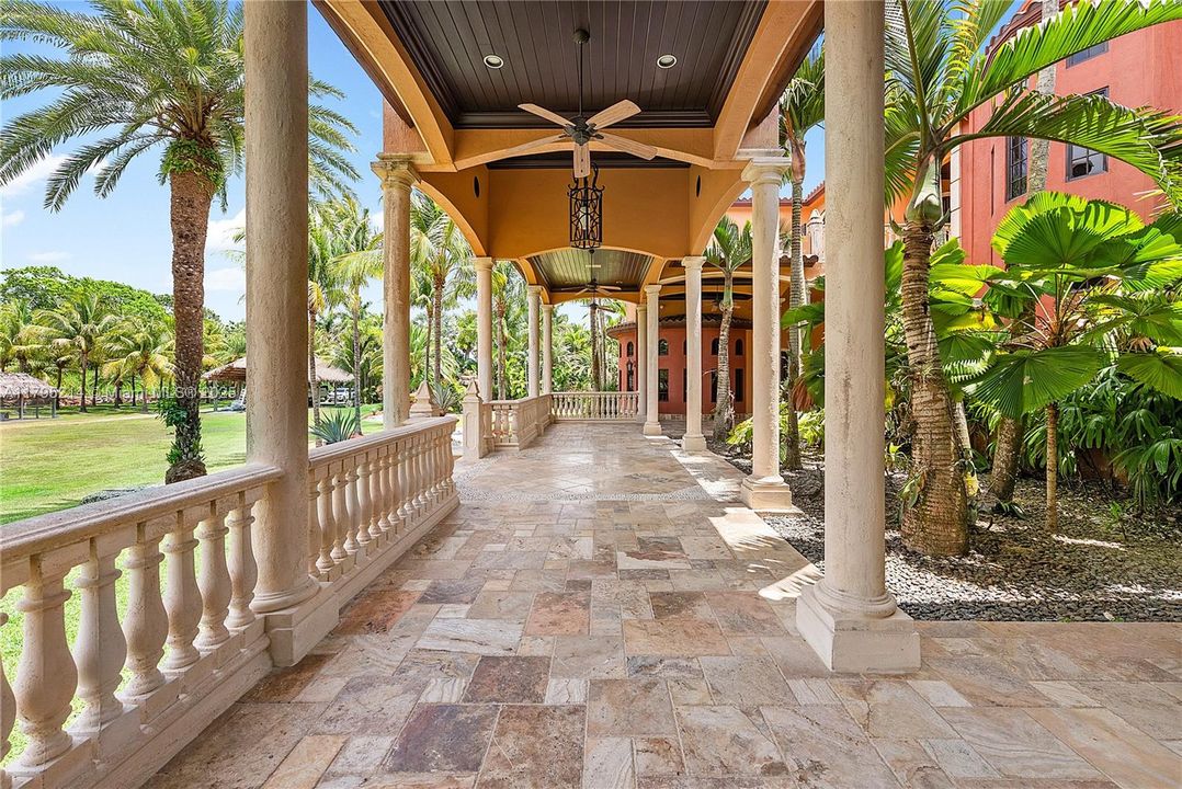 Patio facing backyard