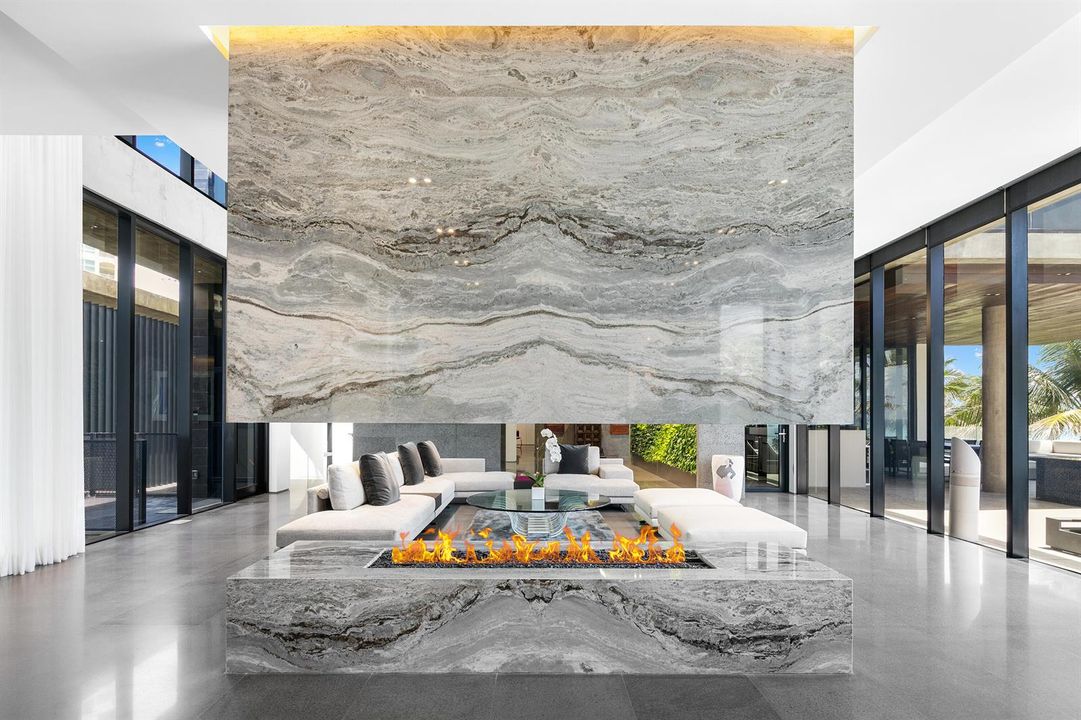 Living Room Stone Fireplace