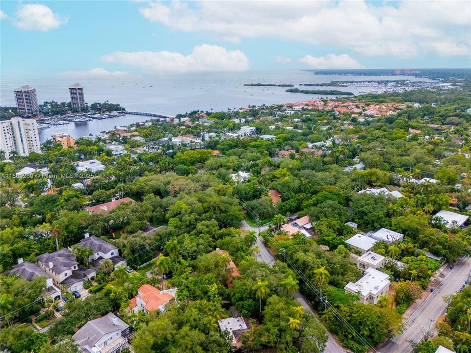 Aerial View of home towards Dinner Key Marina, various Yacht Clubs, and restaurants galore