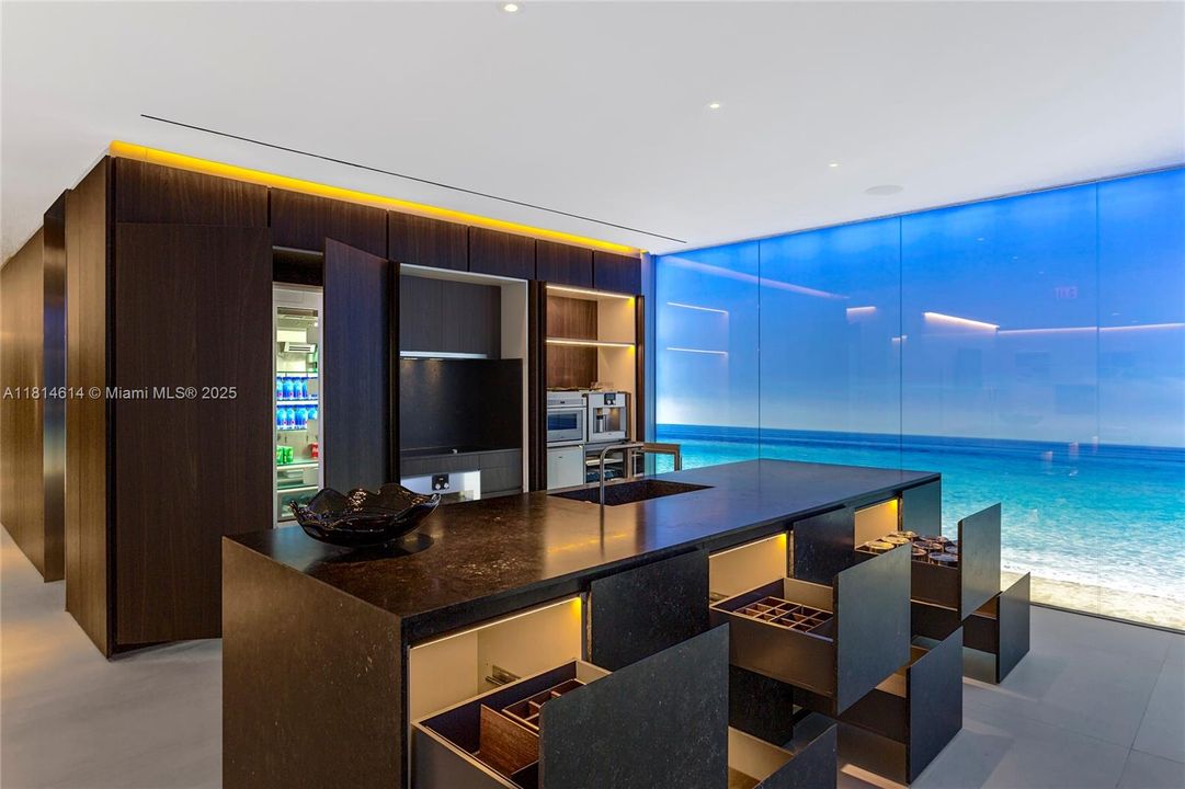 Top of the line Gaggenau appliances. Elegant soft close cabinets with LED lights and interior finishes.