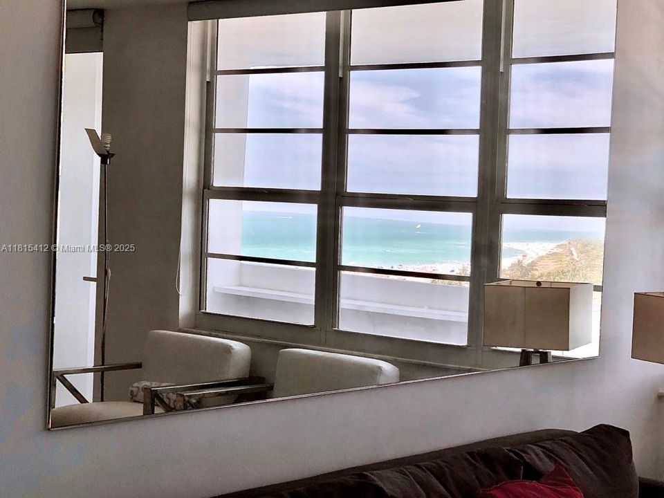 Ocean views reflected in mirror