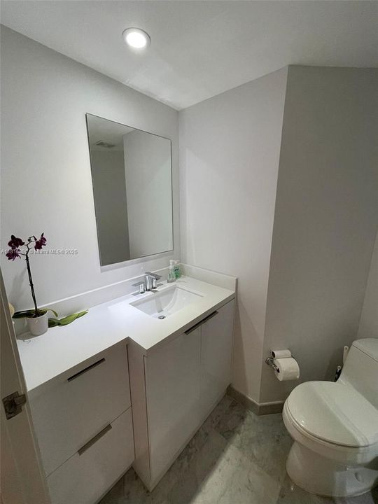Full bathroom in front of den/bedroom area