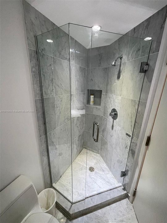 Shower in bathroom in front of convertible den