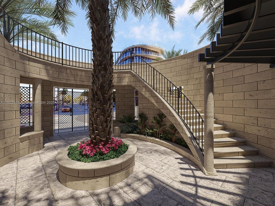 Rendering of new stairwell from valet area to street level.