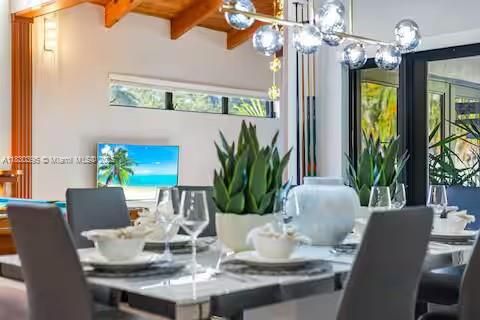Dining room drama with bubble lights and beach views!