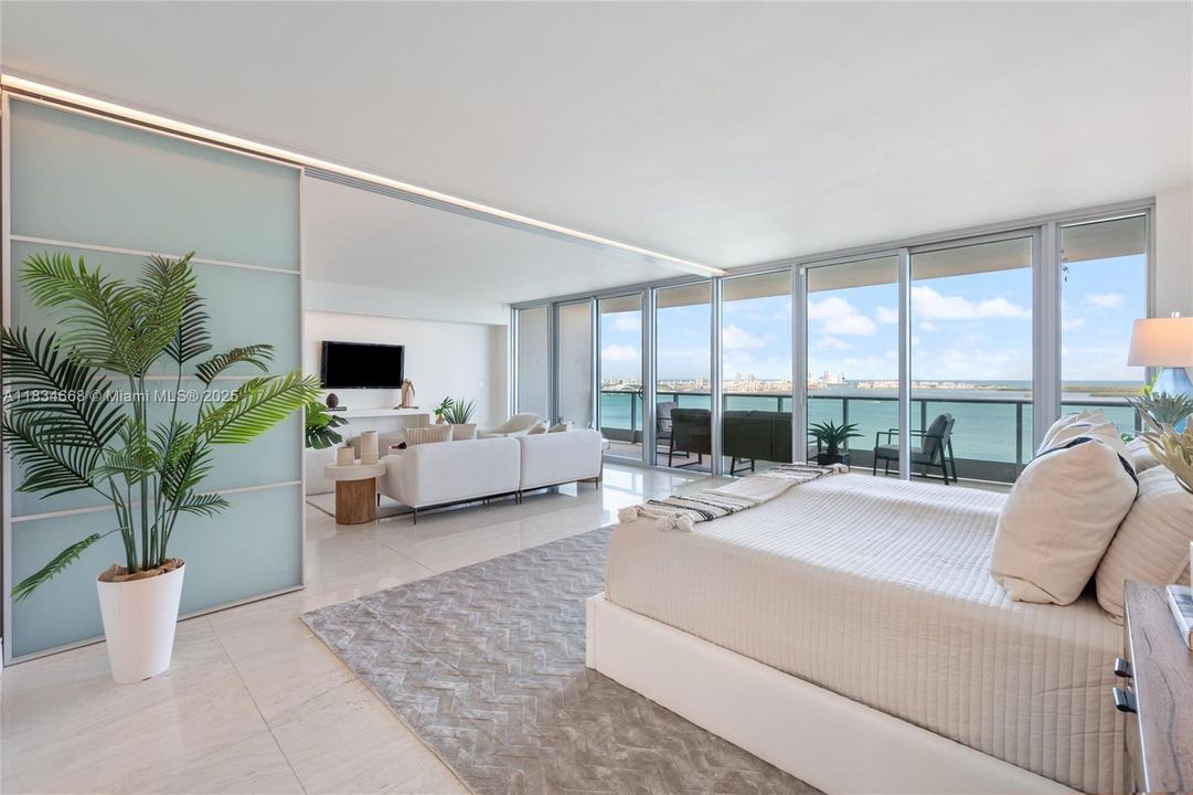 Master Bedroom - sliding doors open to Living Room
