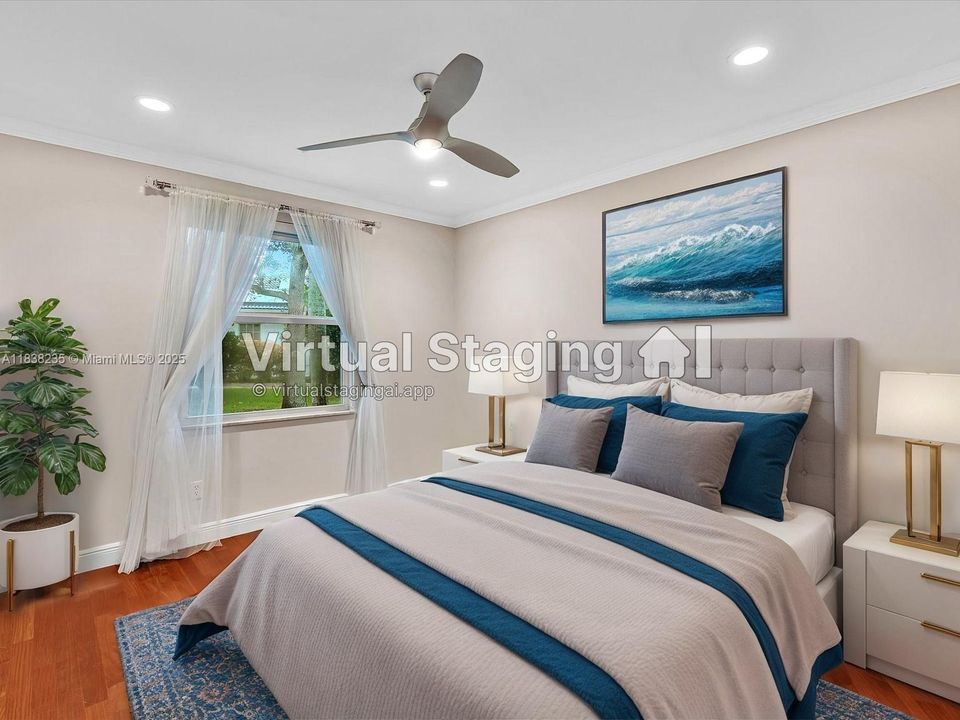 Downstairs bedroom, virtually staged