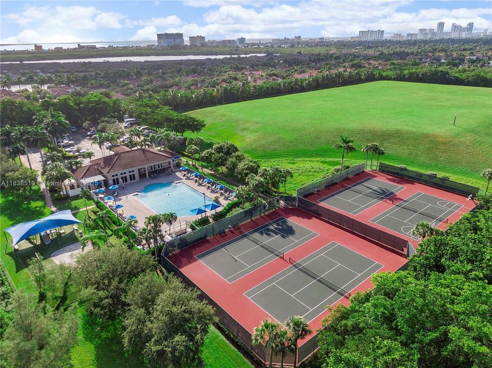 Amenities area with village in background