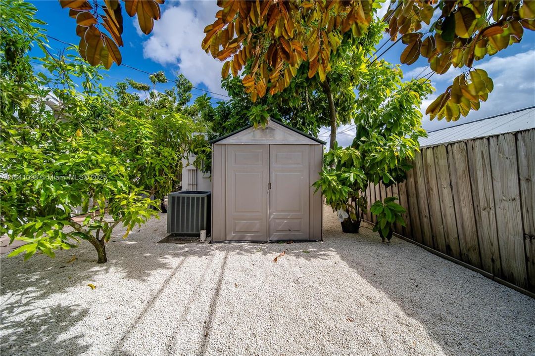 Backyard comes practical storage shed.