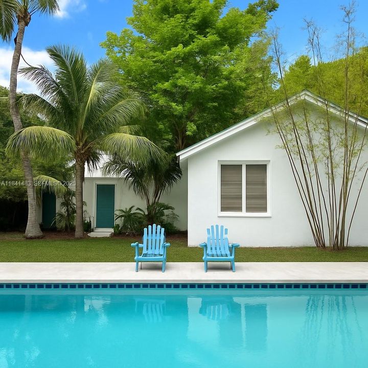 AI generated- showing the back of the home/pool remodeled