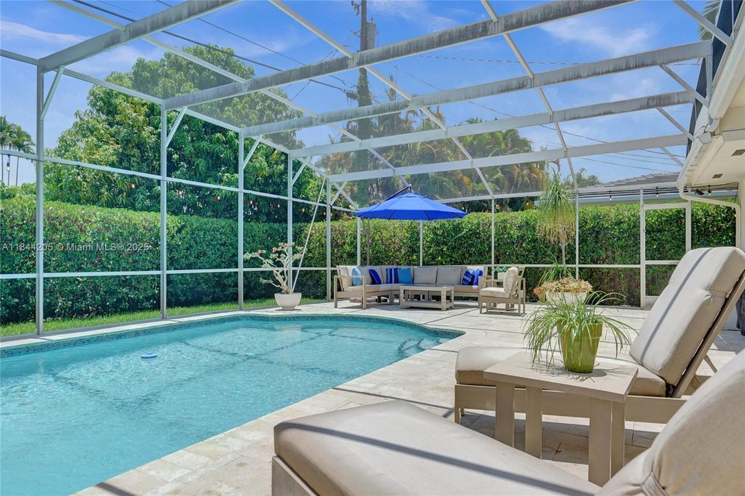 The screened in patio/pool,  helps keep the leaves from falling into the pool.....a lot less work!The pool is a salt pool as well!