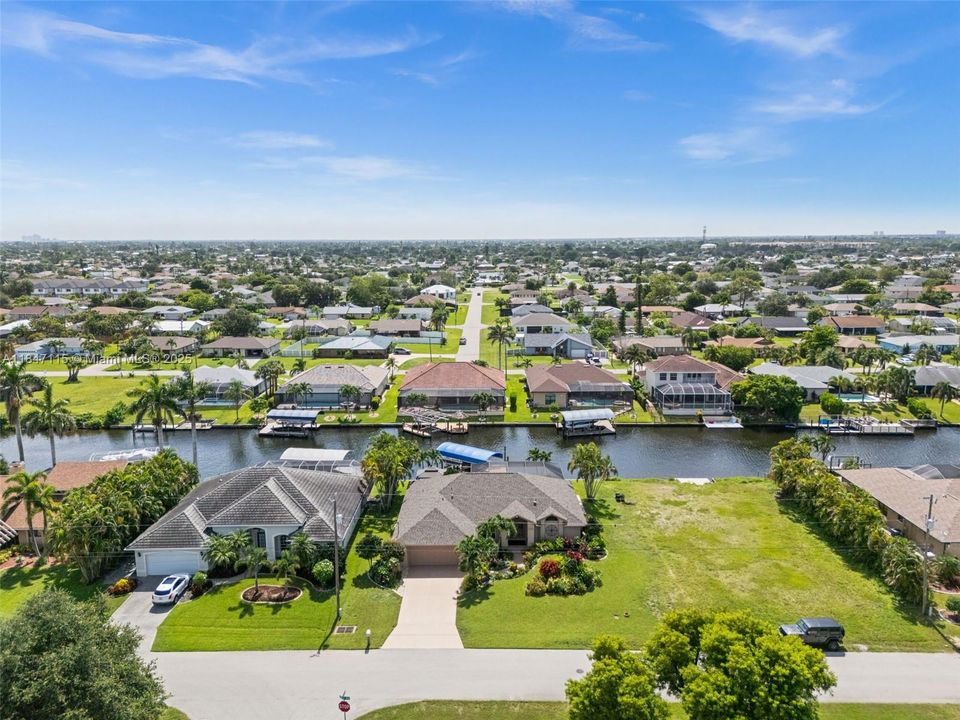 Aerial view of the house and canal