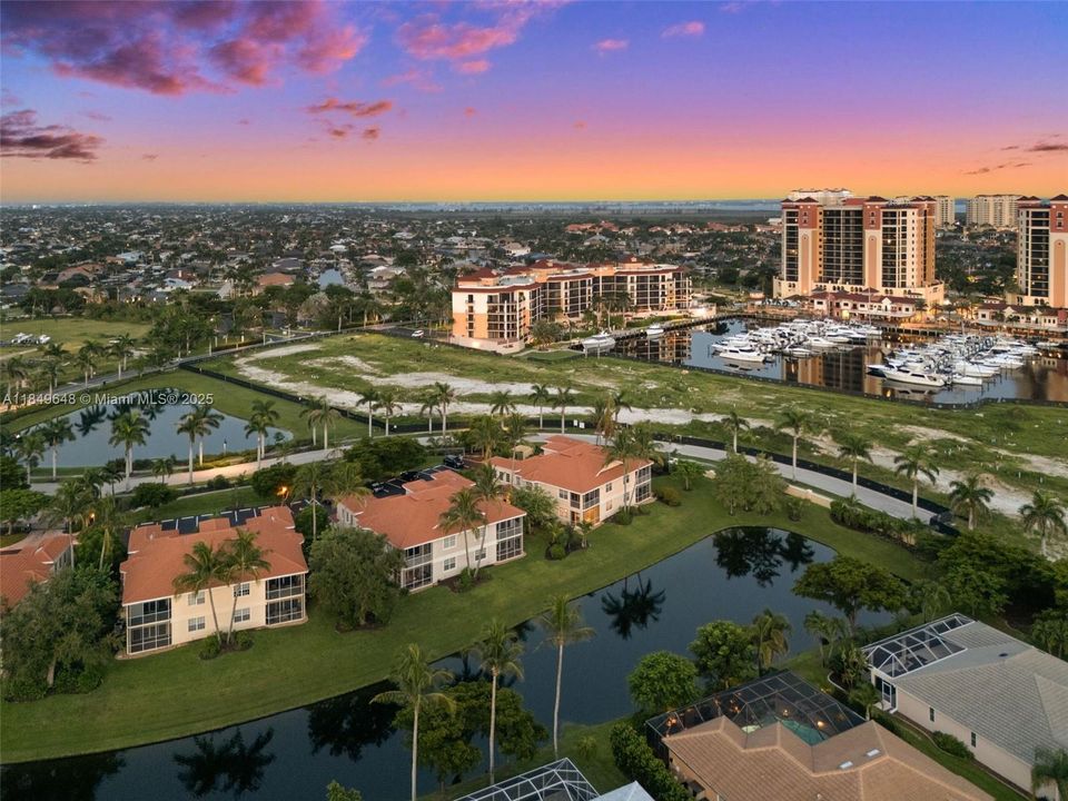 Evening View of the Coach Houses with Cape Harbour in the background