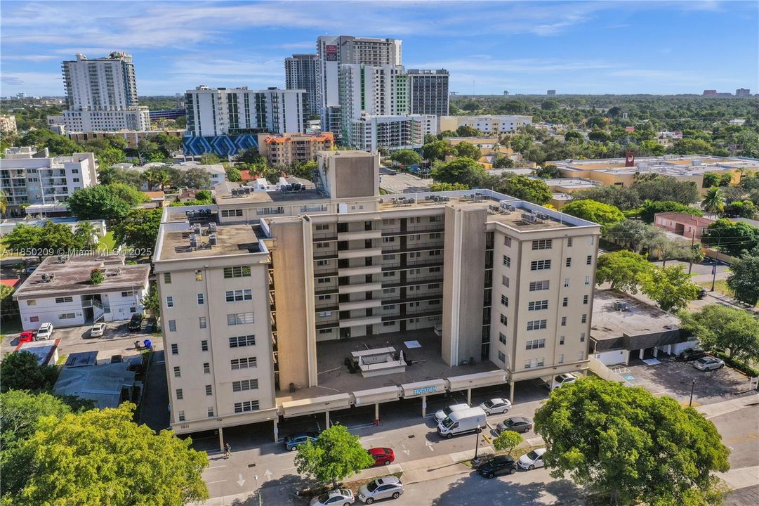 Aerial view facing North, towards Hollywood circle
