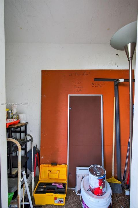 Lockable storage closet located on patio