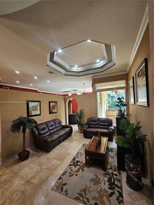 Formal living room with tray ceiling