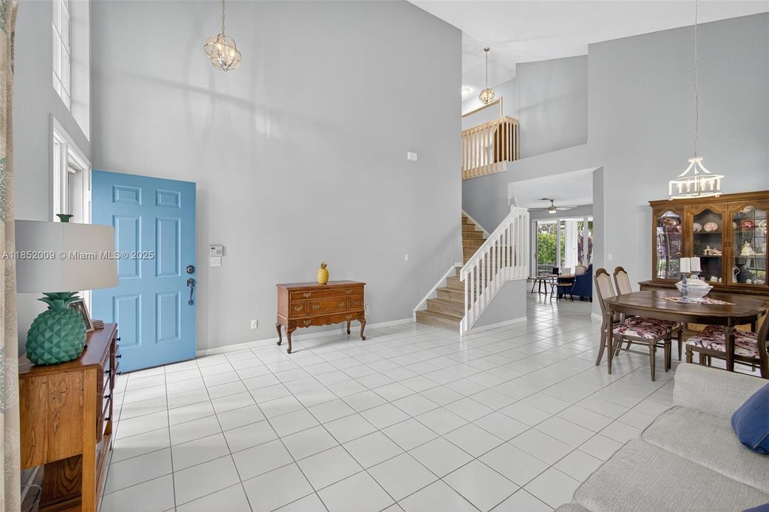 Large living room with cathedral ceilings