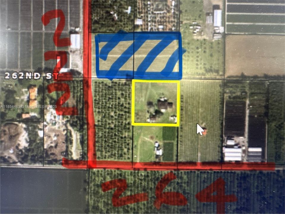 Blue area is the land for sale.  The yellow box is the house across the street used as reference.