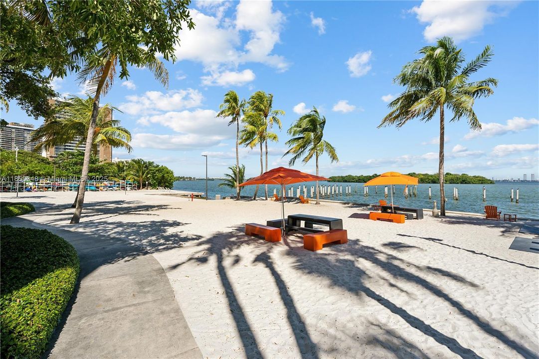 Outdoor siting area next to the bay