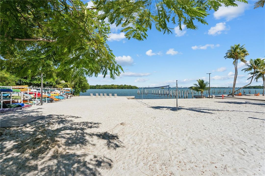 Volleyball court and kayak storage
