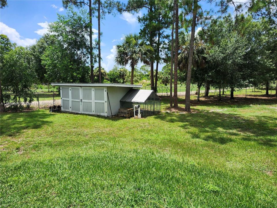 Outdoor Shed & Chicken Coop inside the fenced portion of yard.