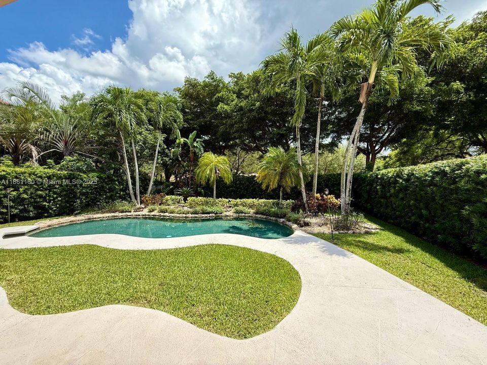 Escape to your own private tropical paradise! This stunning backyard oasis features a sparkling heated, saltwater pool surrounded by lush, mature landscaping for complete seclusion. Enjoy comfortable swimming year-round in your perfect retreat for relaxation and entertainment.