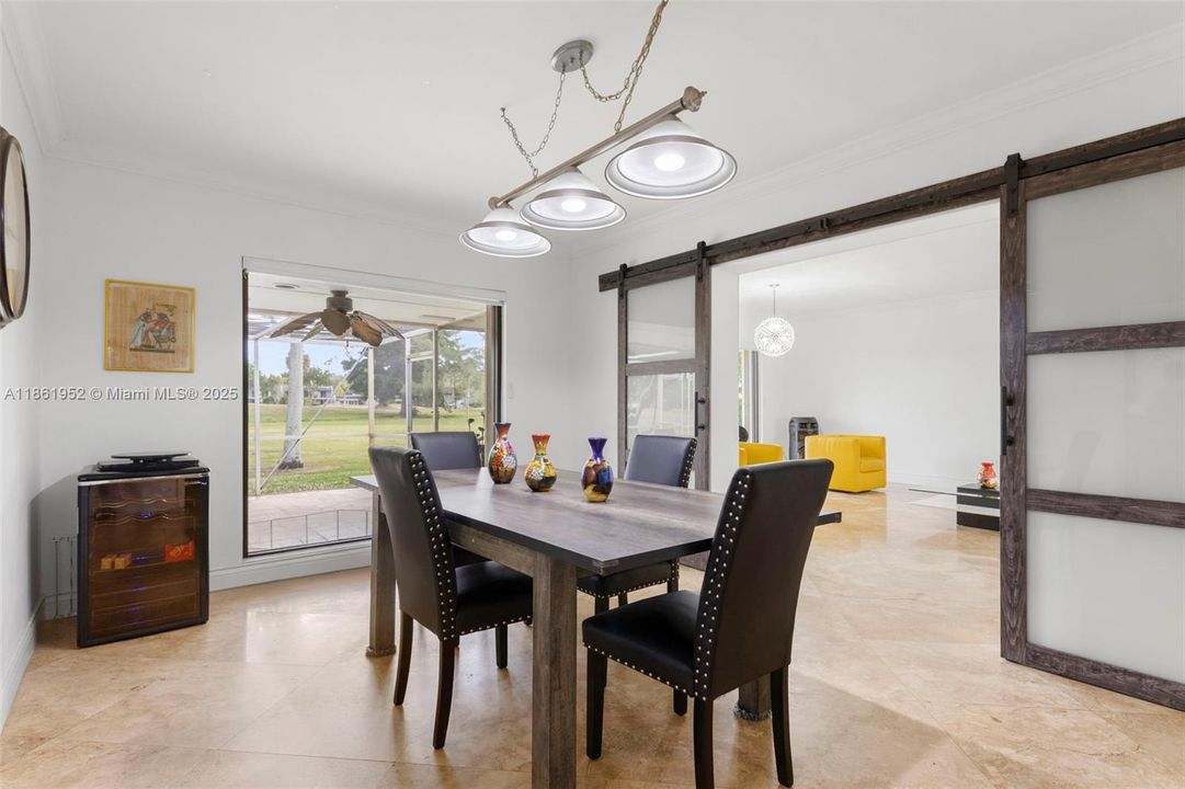 Golf course view- barn door to living area