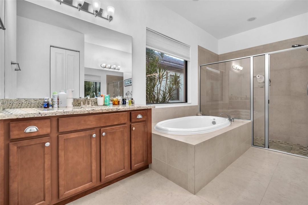 Master Bath - Granite Counters & Redwood Cabinets