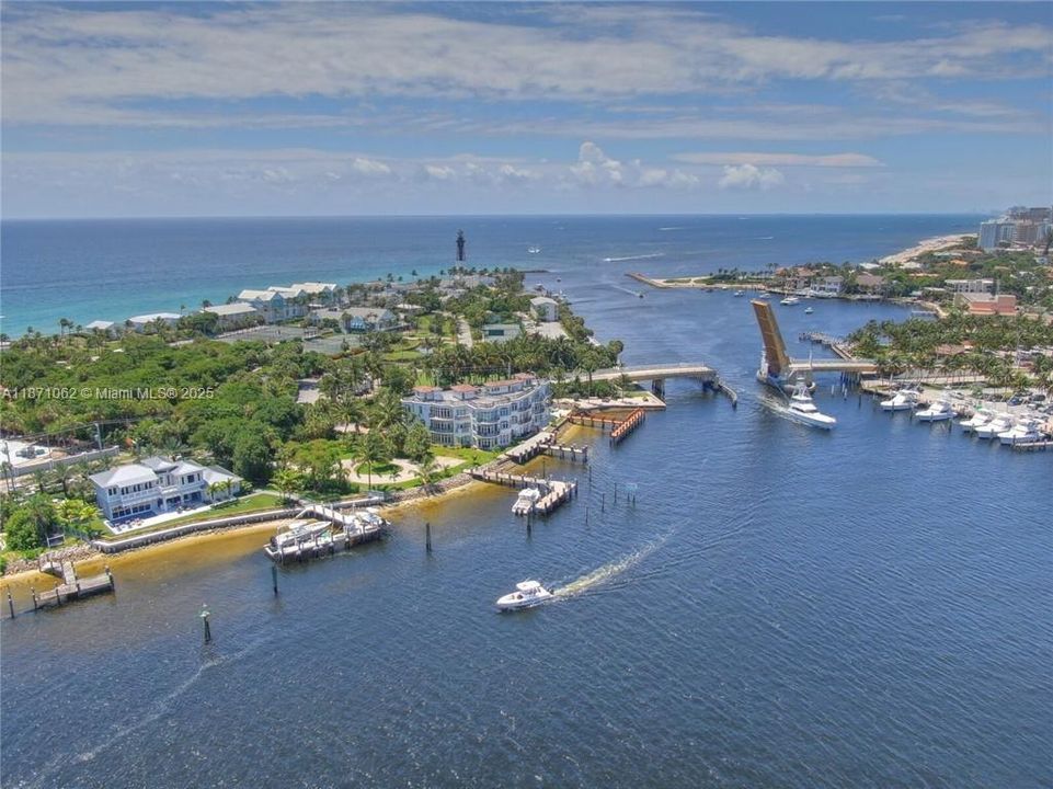 The Hillsboro Lighthouse and inlet, offering boating access for fishing on the Atlantic ocean and cruising the protected waters of the Intracoastal Waterway.