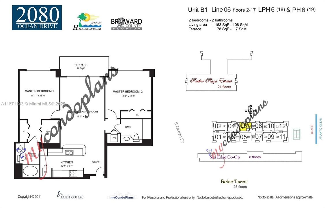 SQ FT: 1163 LA, 1241 TA.